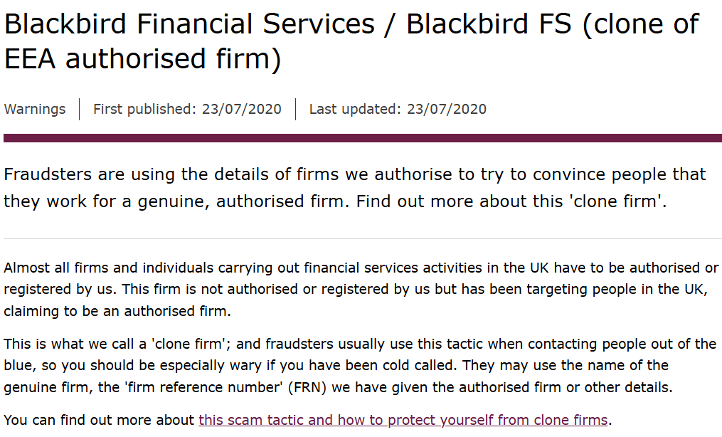 Blackbird Financial Services черный список