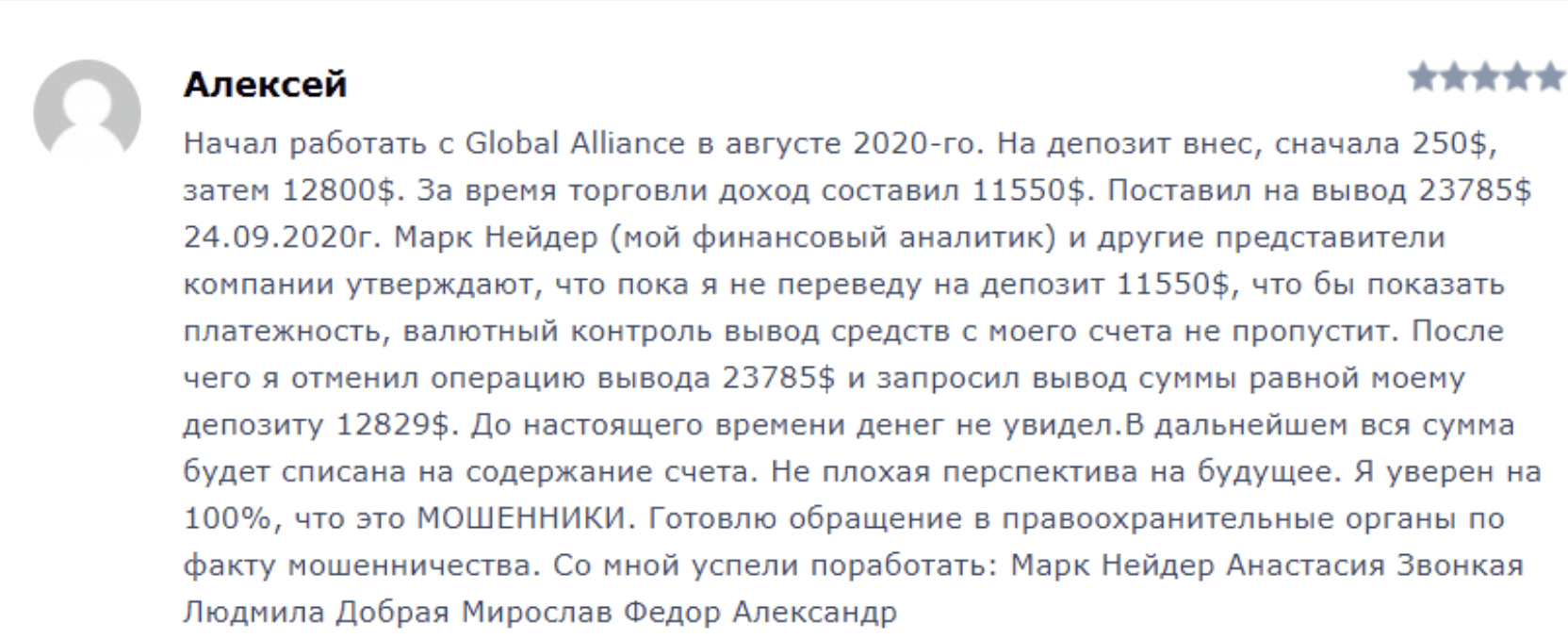 Global Alliance Ltd отзывы людей